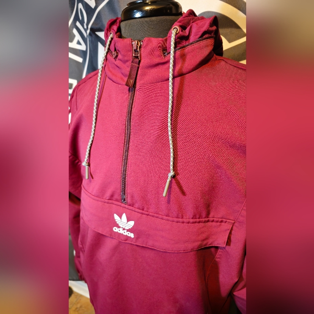 Adidas Half-Zip Hooded Anorak Size: M/L Maroon/White